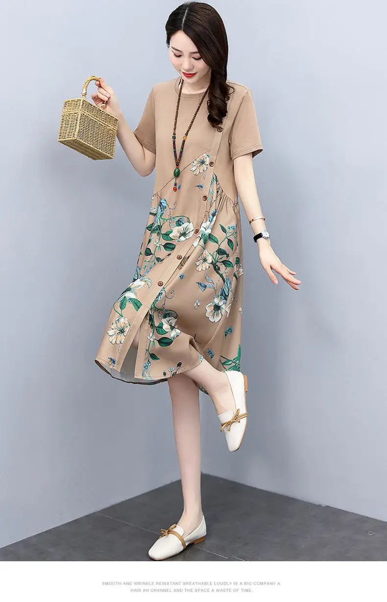 Women Floral Print A-Line Skirt Dress Pink — feature 12