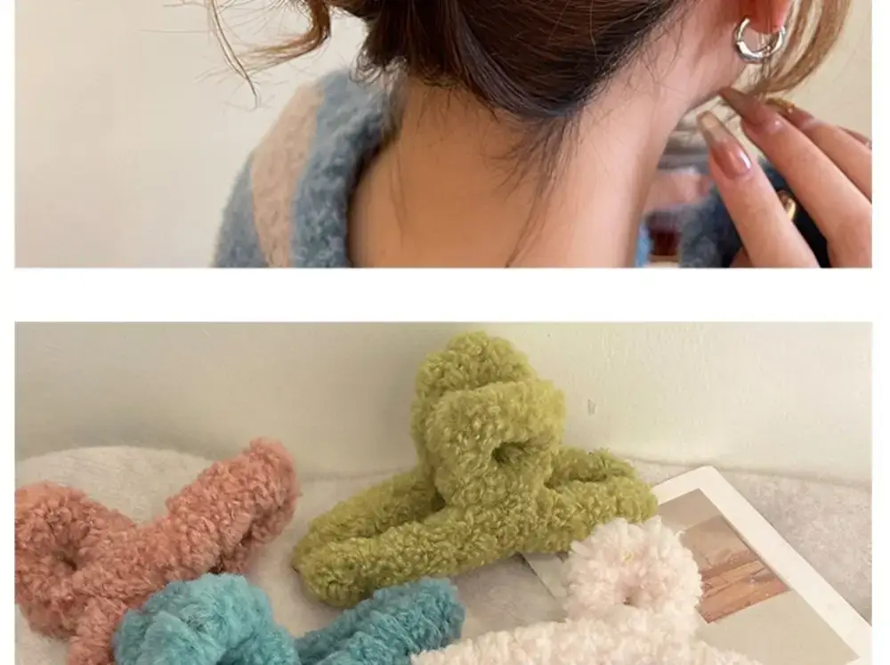 Plush Hair Clip for Women Large Shark Clip Autumn Winter — feature 9