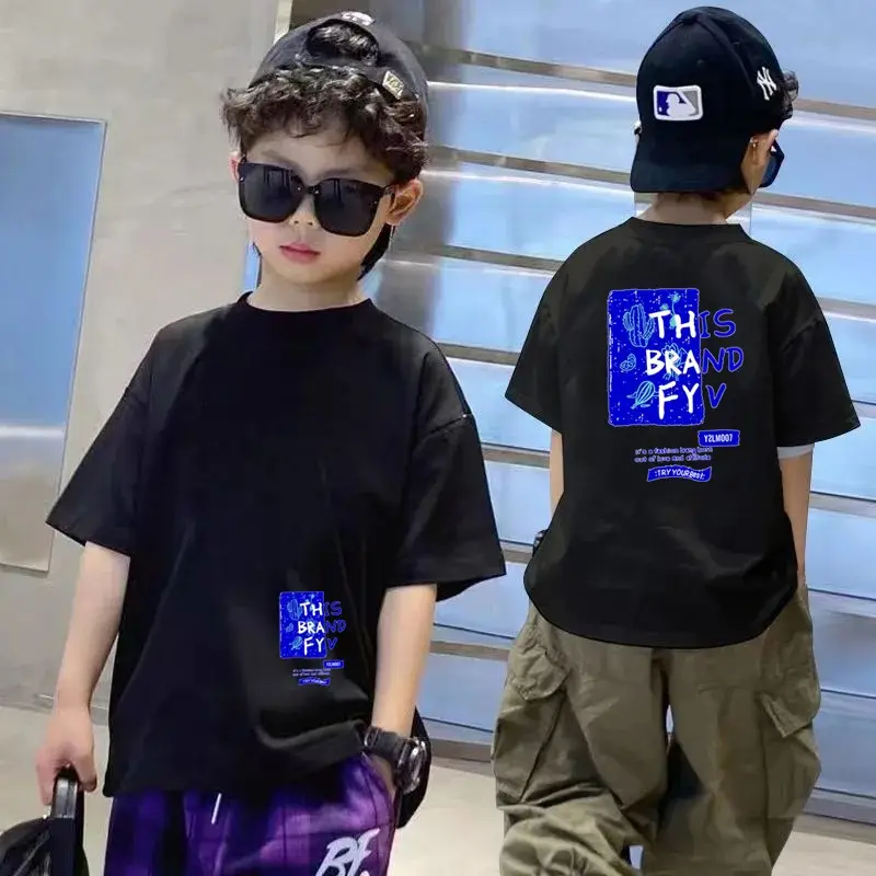 Kids Black T-Shirt Summer 2025 Medium Large — feature 34