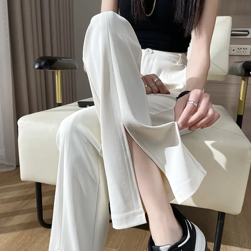 Women's White Slim Fit Bell Bottom Pants with High Waist - Image 14