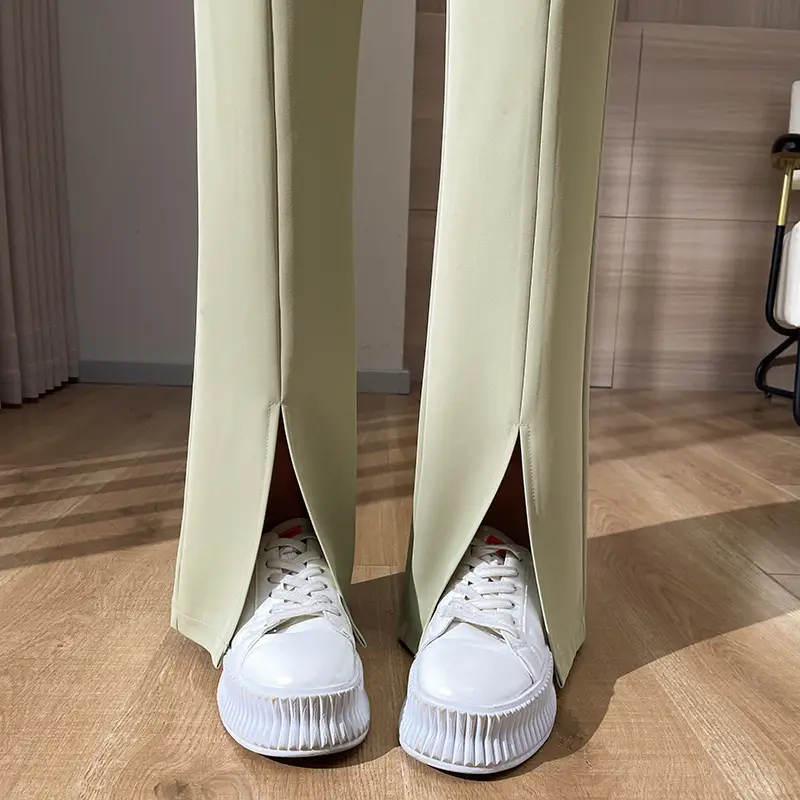 Women's White Slim Fit Bell Bottom Pants with High Waist - Image 16