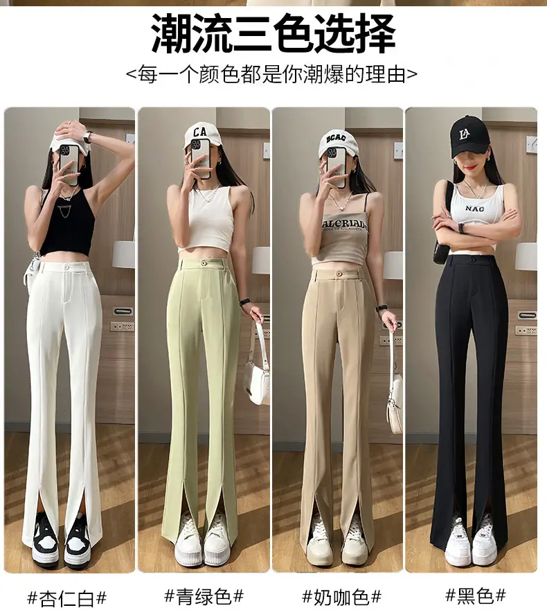 Women's White Slim Fit Bell Bottom Pants with High Waist — feature 10