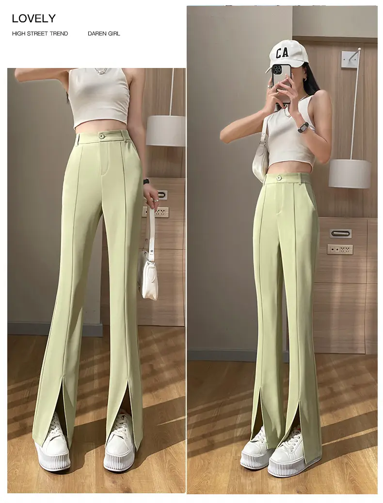 Women's White Slim Fit Bell Bottom Pants with High Waist — feature 19