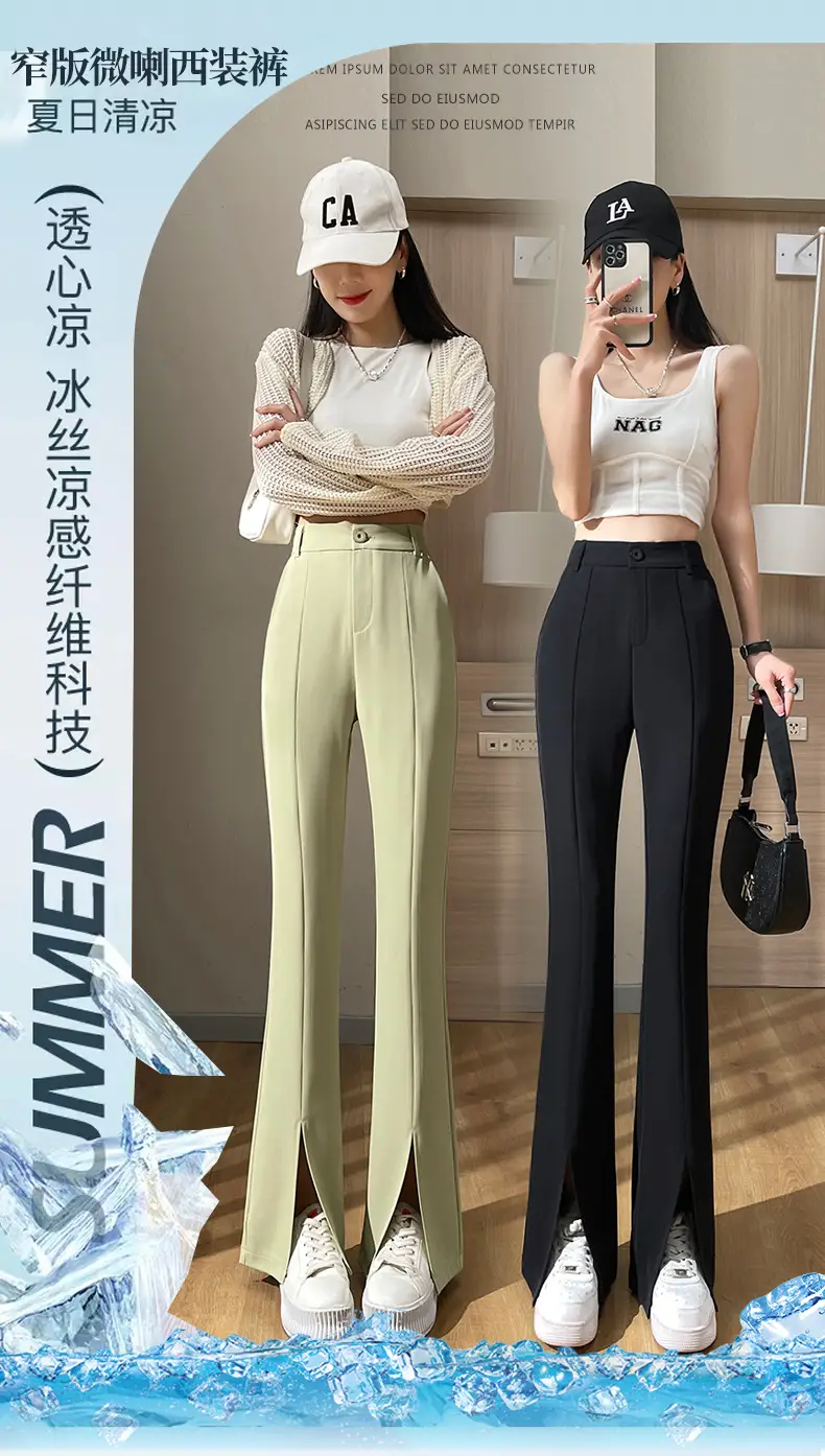 Women's White Slim Fit Bell Bottom Pants with High Waist — feature 2
