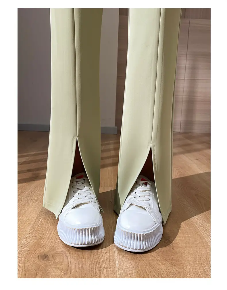 Women's White Slim Fit Bell Bottom Pants with High Waist — feature 20