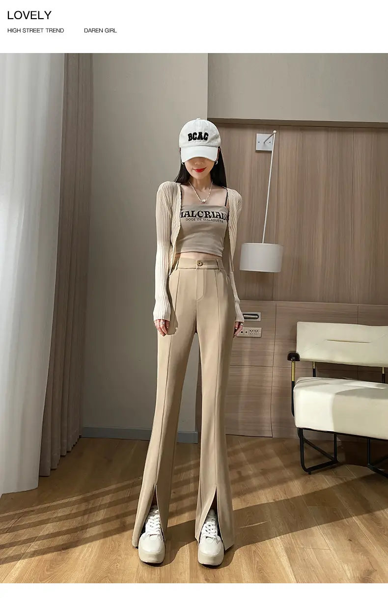 Women's White Slim Fit Bell Bottom Pants with High Waist — feature 22