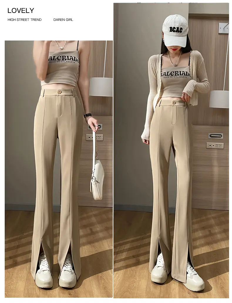 Women's White Slim Fit Bell Bottom Pants with High Waist — feature 23