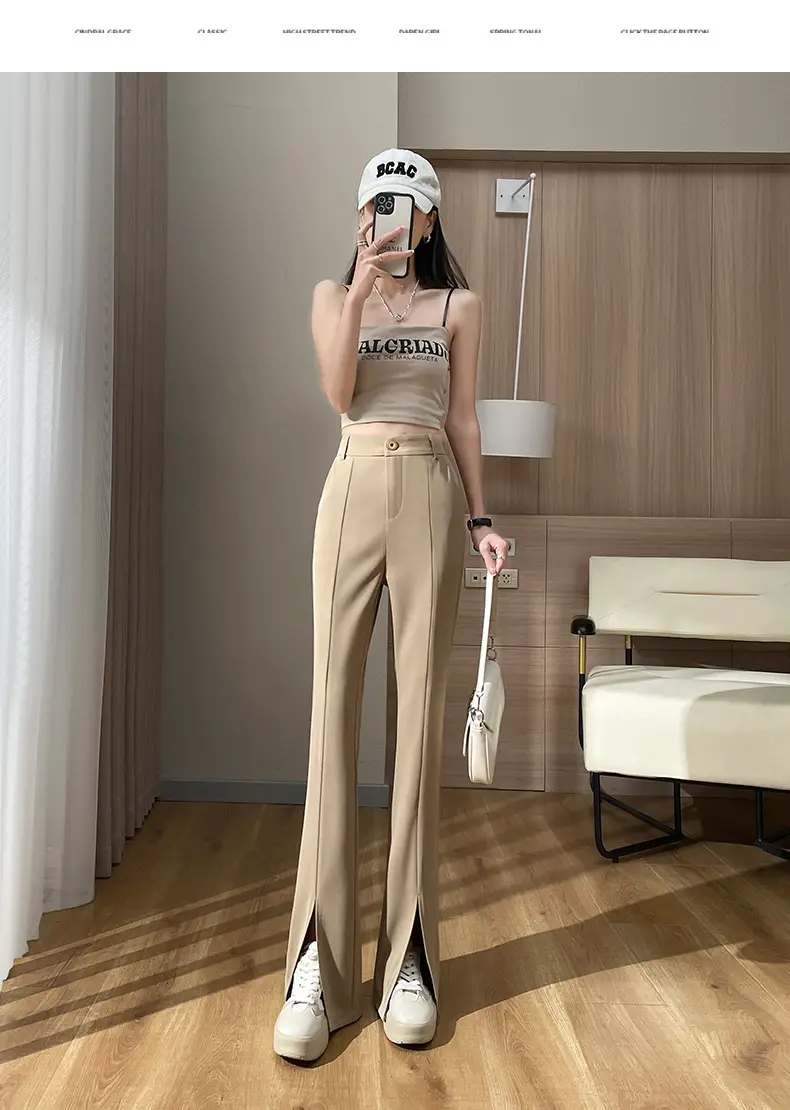 Women's White Slim Fit Bell Bottom Pants with High Waist — feature 25