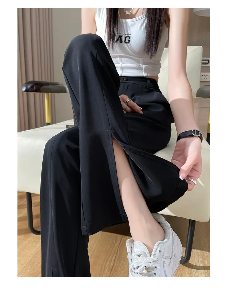 Women's White Slim Fit Bell Bottom Pants with High Waist — feature 28