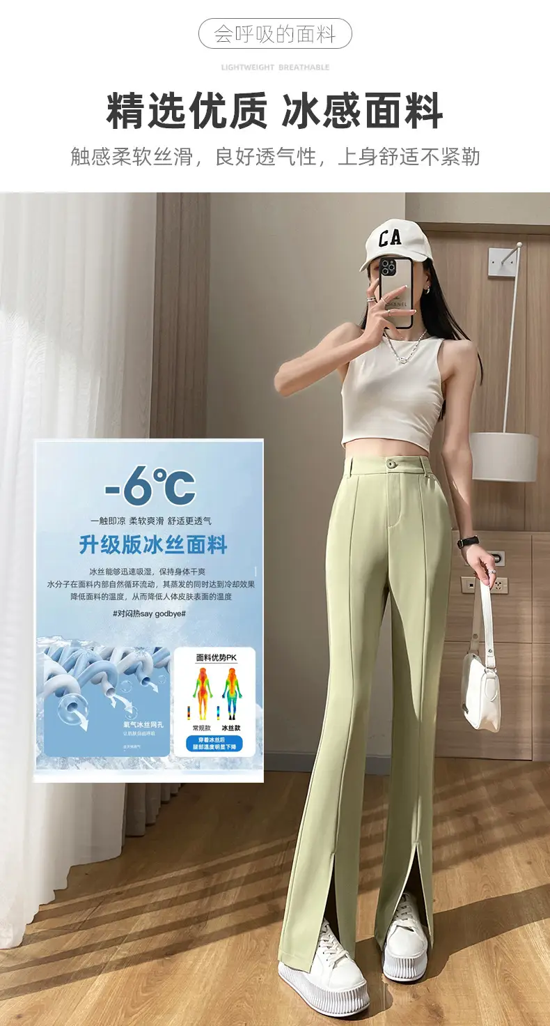 Women's White Slim Fit Bell Bottom Pants with High Waist — feature 7
