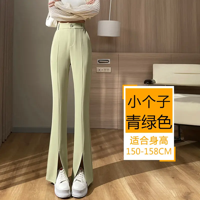 Women's White Slim Fit Bell Bottom Pants with High Waist - Image 10