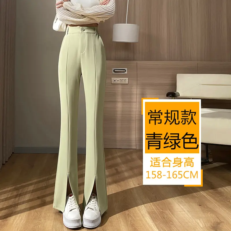 Women's White Slim Fit Bell Bottom Pants with High Waist - Image 11