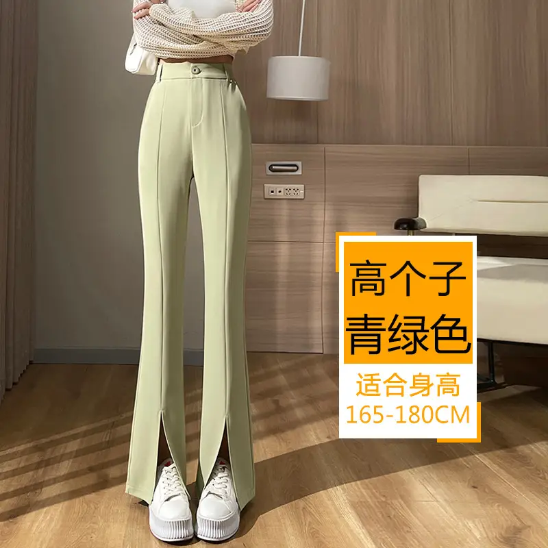 Women's White Slim Fit Bell Bottom Pants with High Waist - Image 12