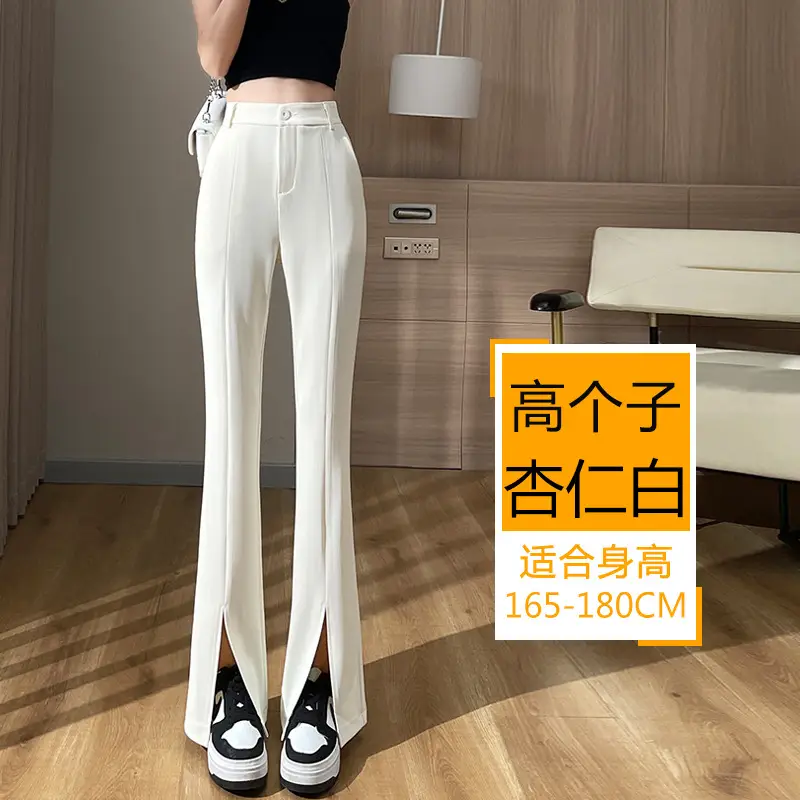 Women's White Slim Fit Bell Bottom Pants with High Waist - Image 3