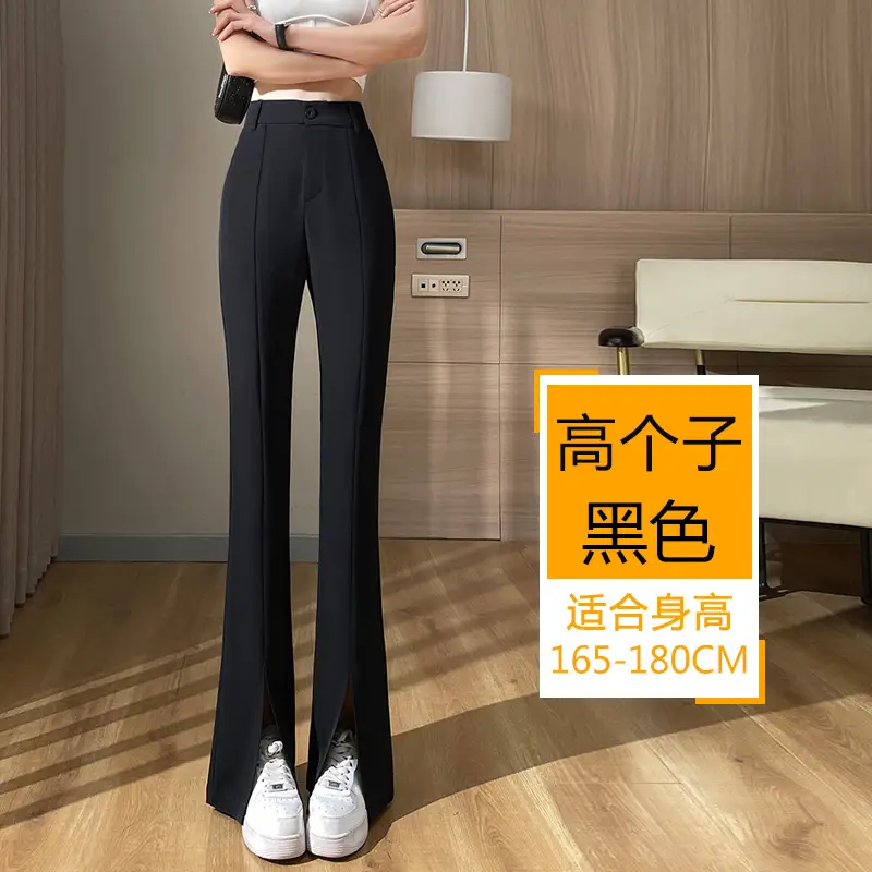 Women's White Slim Fit Bell Bottom Pants with High Waist - Image 6