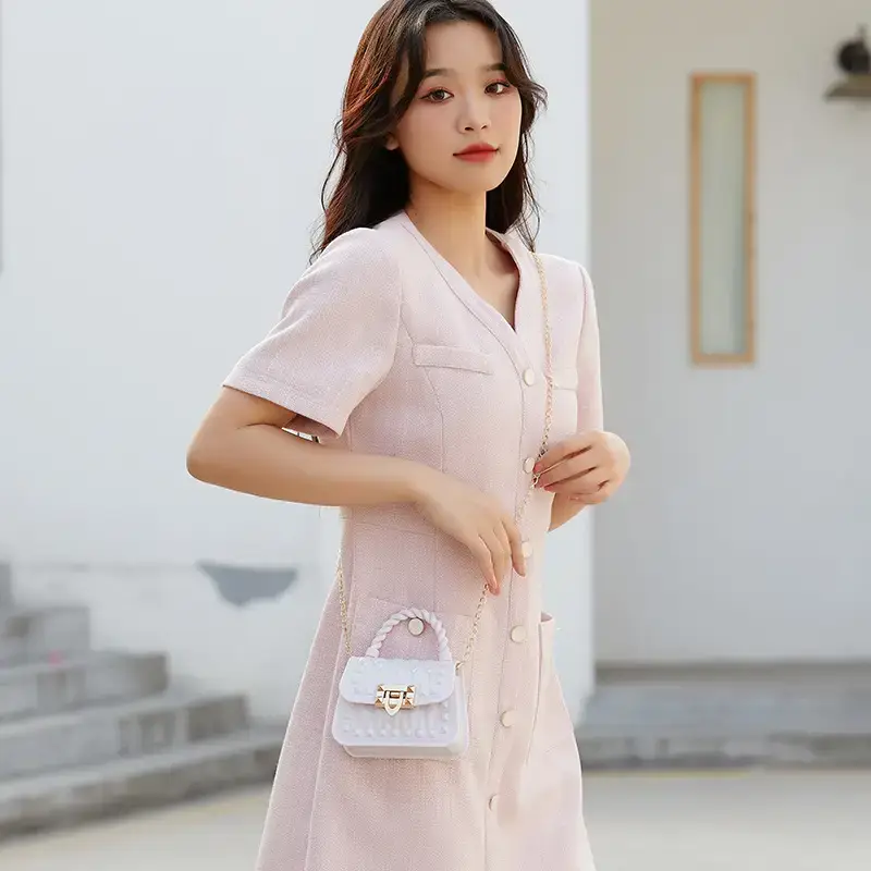 Pink Rivet Chain Shoulder Bag for Women