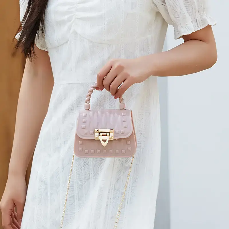 Pink Rivet Chain Shoulder Bag for Women