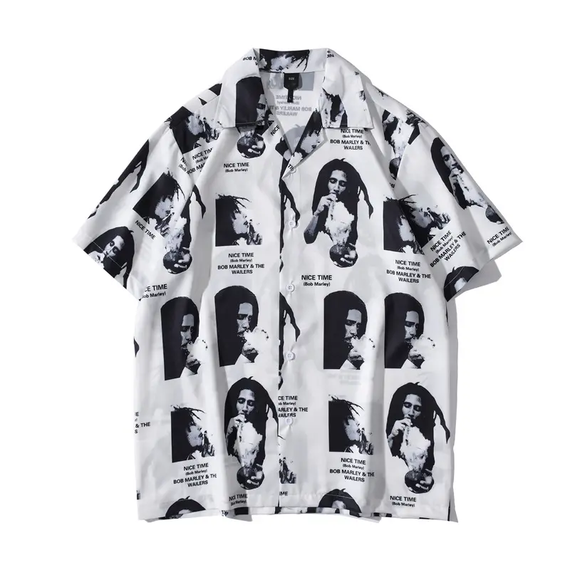 Men's Hawaiian Printed Short Sleeve Shirt White - Image 3