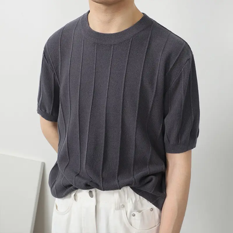 Men's White Knitted T-Shirt Round Neck Short Sleeve 2023 - Image 7