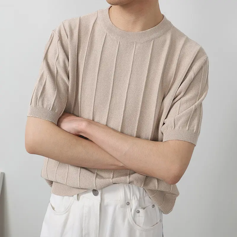Men's White Knitted T-Shirt Round Neck Short Sleeve 2023 - Image 8
