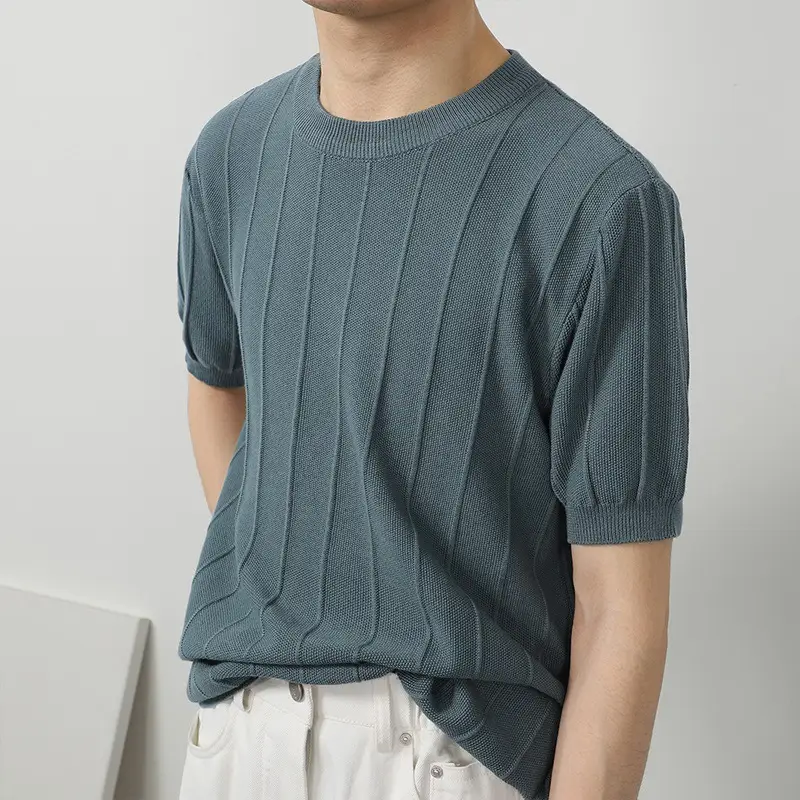 Men's White Knitted T-Shirt Round Neck Short Sleeve 2023 - Image 9
