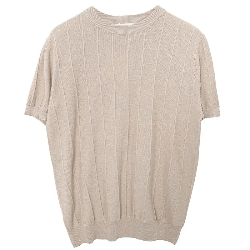 Men's White Knitted T-Shirt Round Neck Short Sleeve 2023 - Image 10