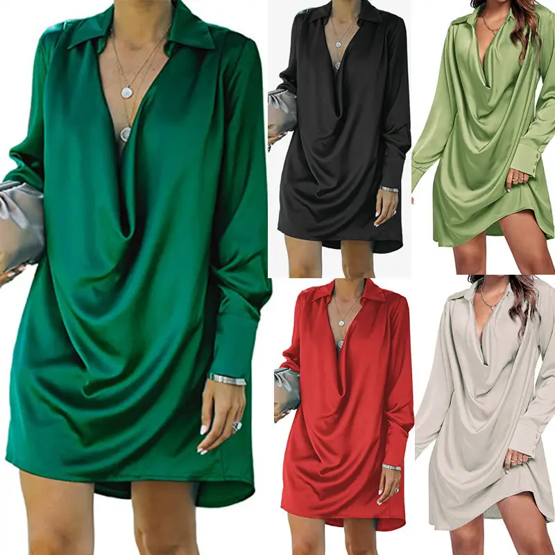 Red Loose Sleeve Collar Dress for Women - Image 6