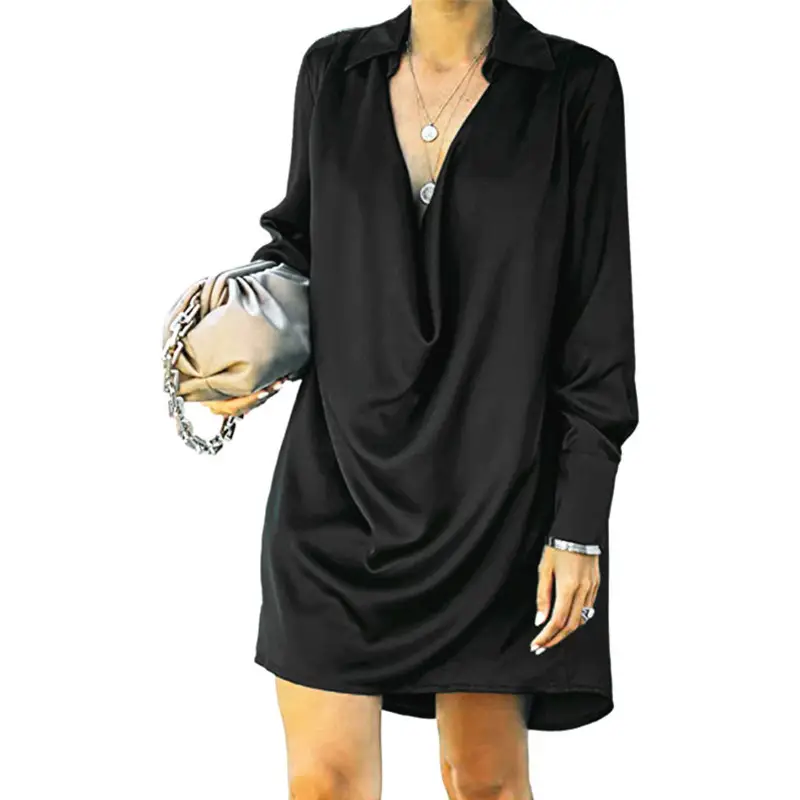 Red Loose Sleeve Collar Dress for Women - Image 8
