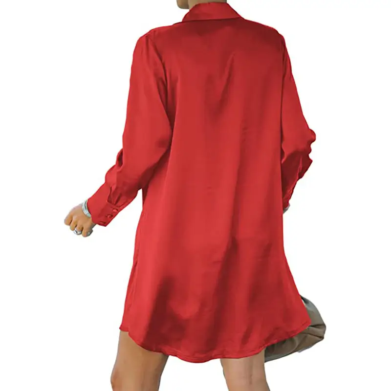 Red Loose Sleeve Collar Dress for Women — feature 16