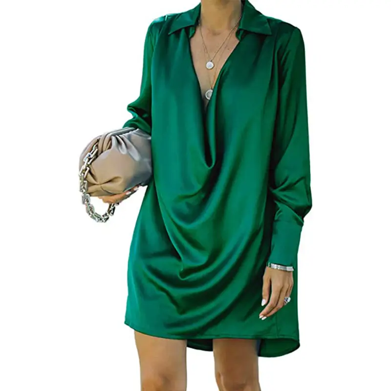 Red Loose Sleeve Collar Dress for Women — feature 6