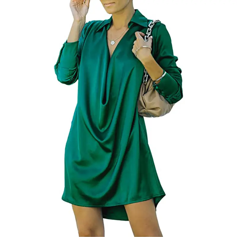 Red Loose Sleeve Collar Dress for Women - Image 5