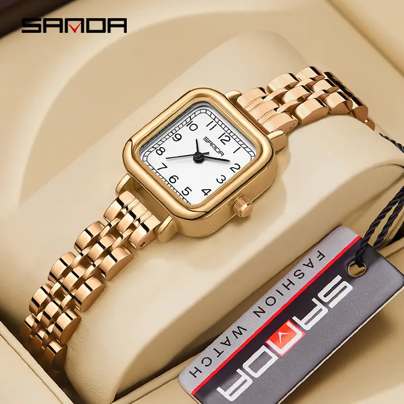 Gold Quartz Watch for Women with Leather Strap - Image 19