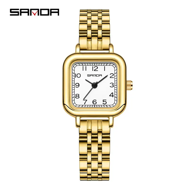Gold Quartz Watch for Women with Leather Strap - Image 11