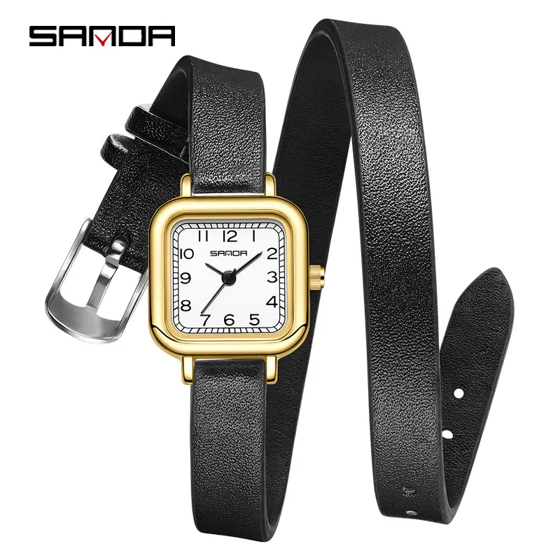 Gold Quartz Watch for Women with Leather Strap - Image 14