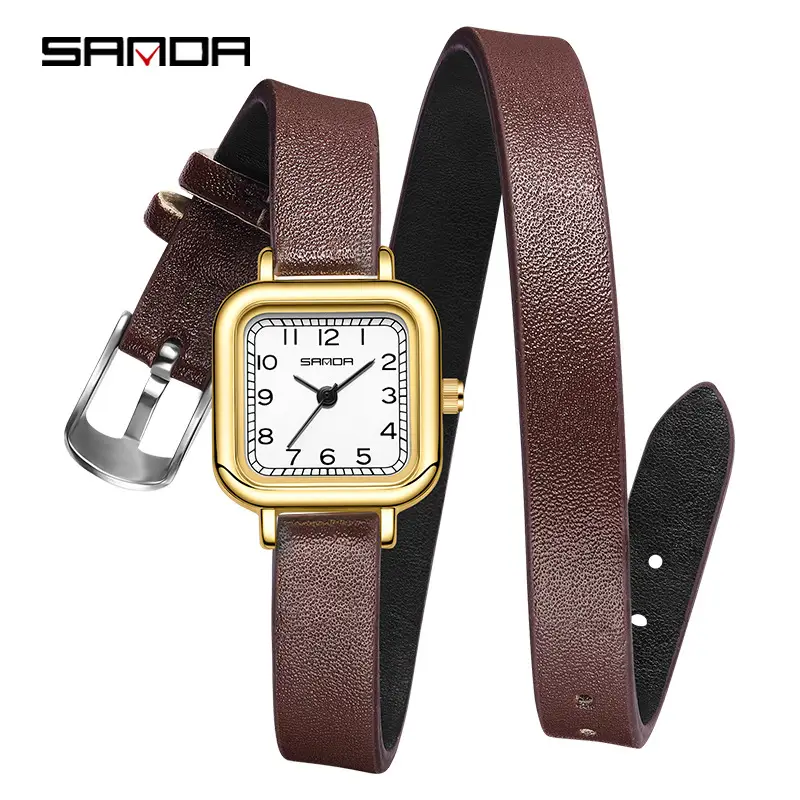 Gold Quartz Watch for Women with Leather Strap - Image 17