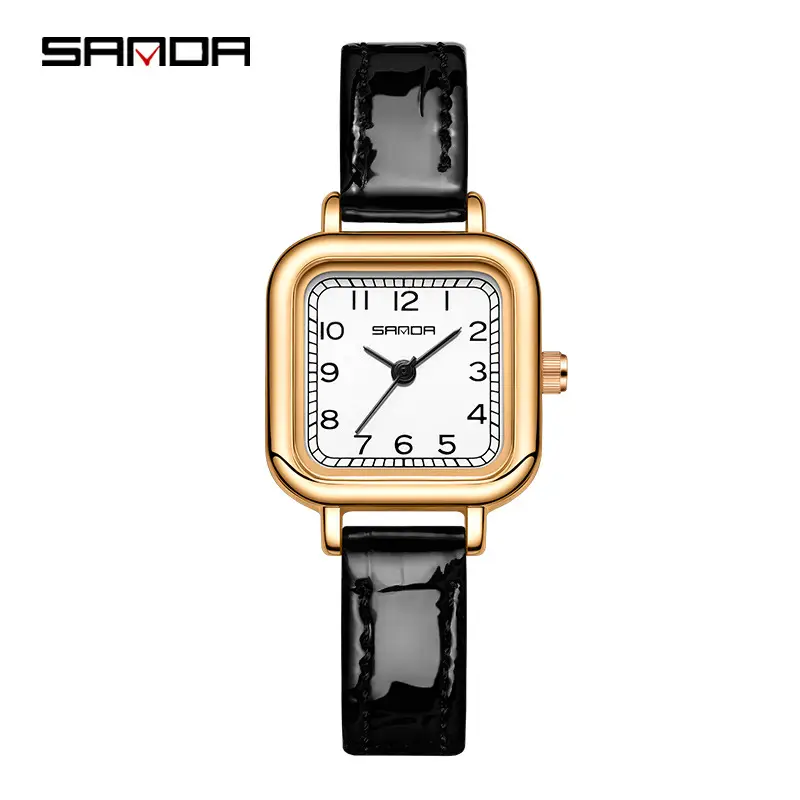 Gold Quartz Watch for Women with Leather Strap - Image 3