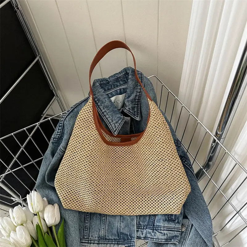 Vintage Woven Straw Tote Bag for Women Large Capacity