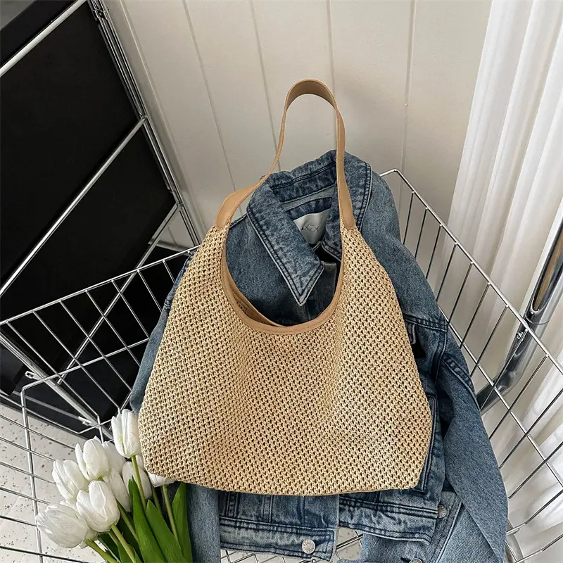 Vintage Woven Straw Tote Bag for Women Large Capacity