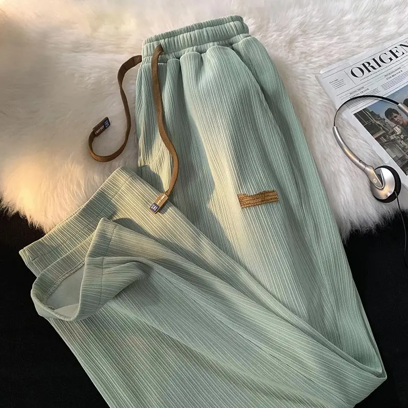 Men's Ice Silk Wide Leg Pants Brown Summer Loose Fit - Image 10