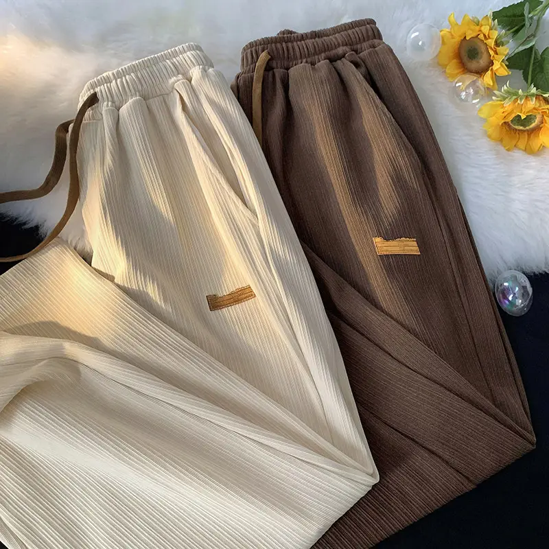 Men's Ice Silk Wide Leg Pants Brown Summer Loose Fit - Image 6