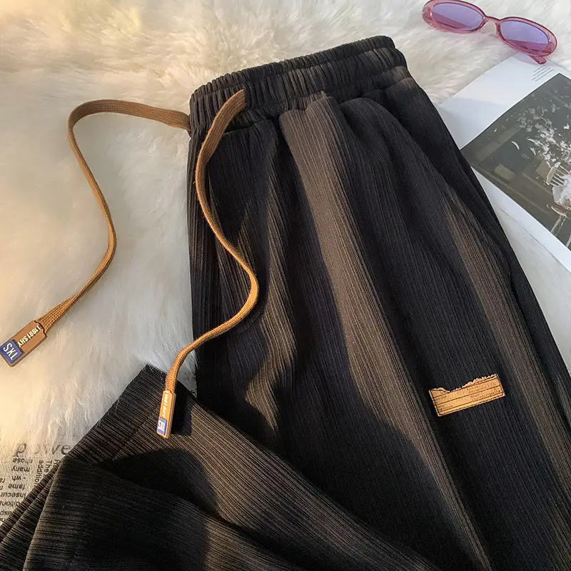 Men's Ice Silk Wide Leg Pants Brown Summer Loose Fit - Image 7