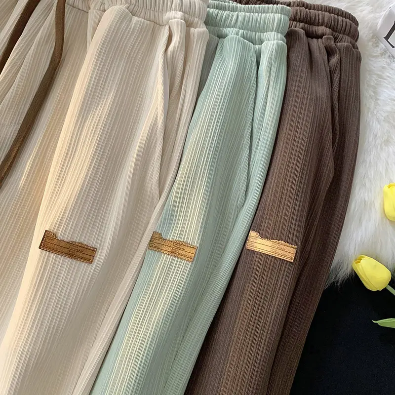 Men's Ice Silk Wide Leg Pants Brown Summer Loose Fit - Image 8