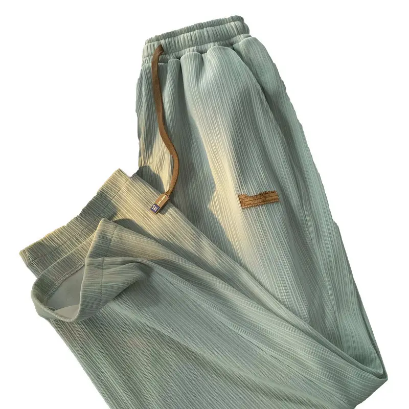 Men's Ice Silk Wide Leg Pants Brown Summer Loose Fit - Image 9