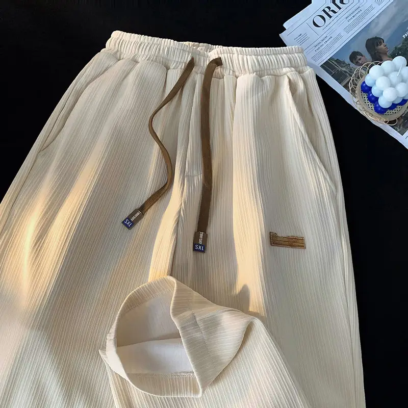 Men's Ice Silk Wide Leg Pants Brown Summer Loose Fit - Image 2