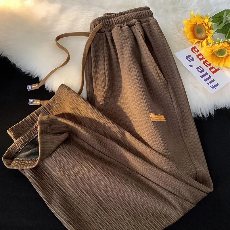 Men's Ice Silk Wide Leg Pants Brown Summer Loose Fit - Image 4