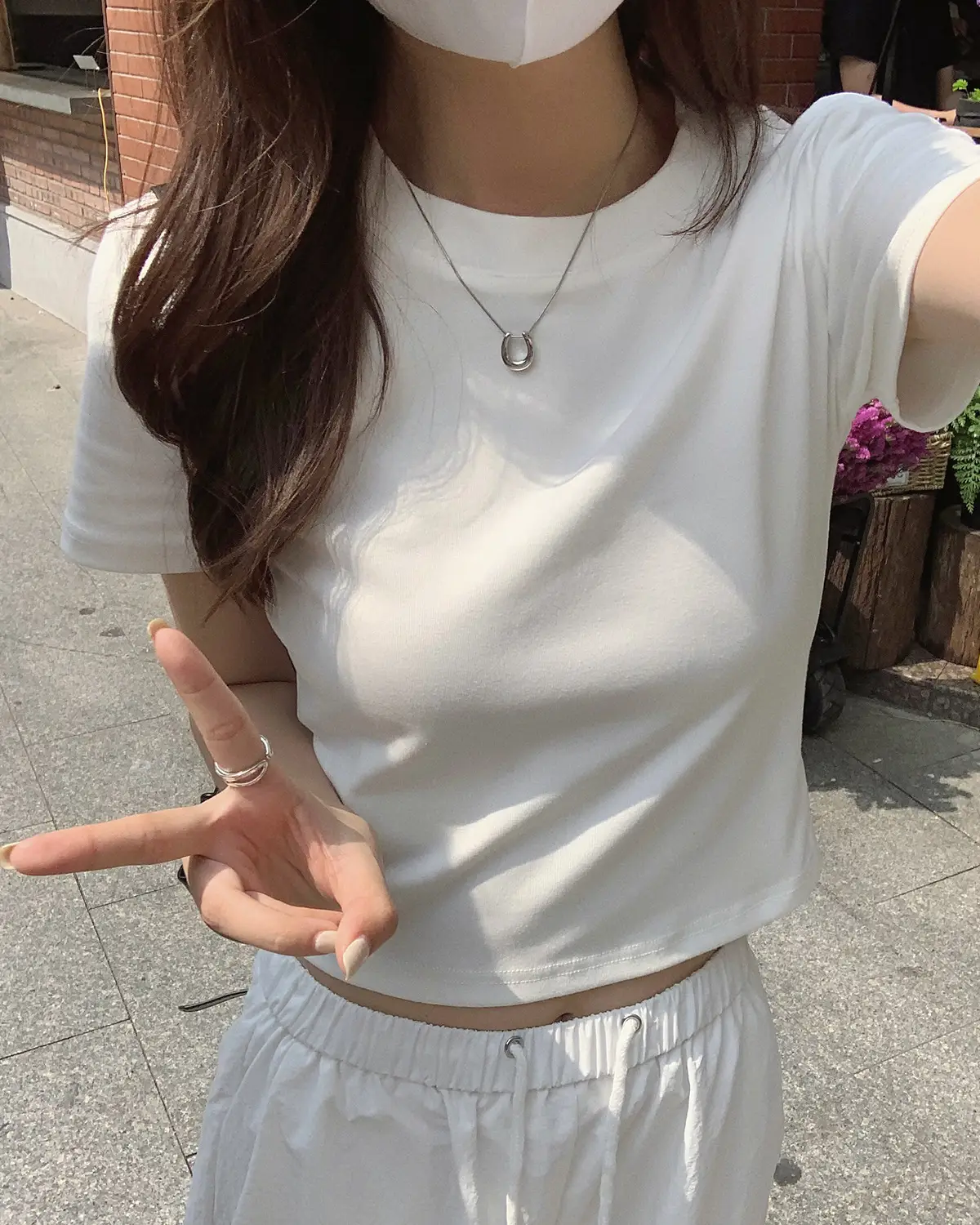 Women White Slim Fit Shoulder Short Sleeve T-Shirt - Image 4