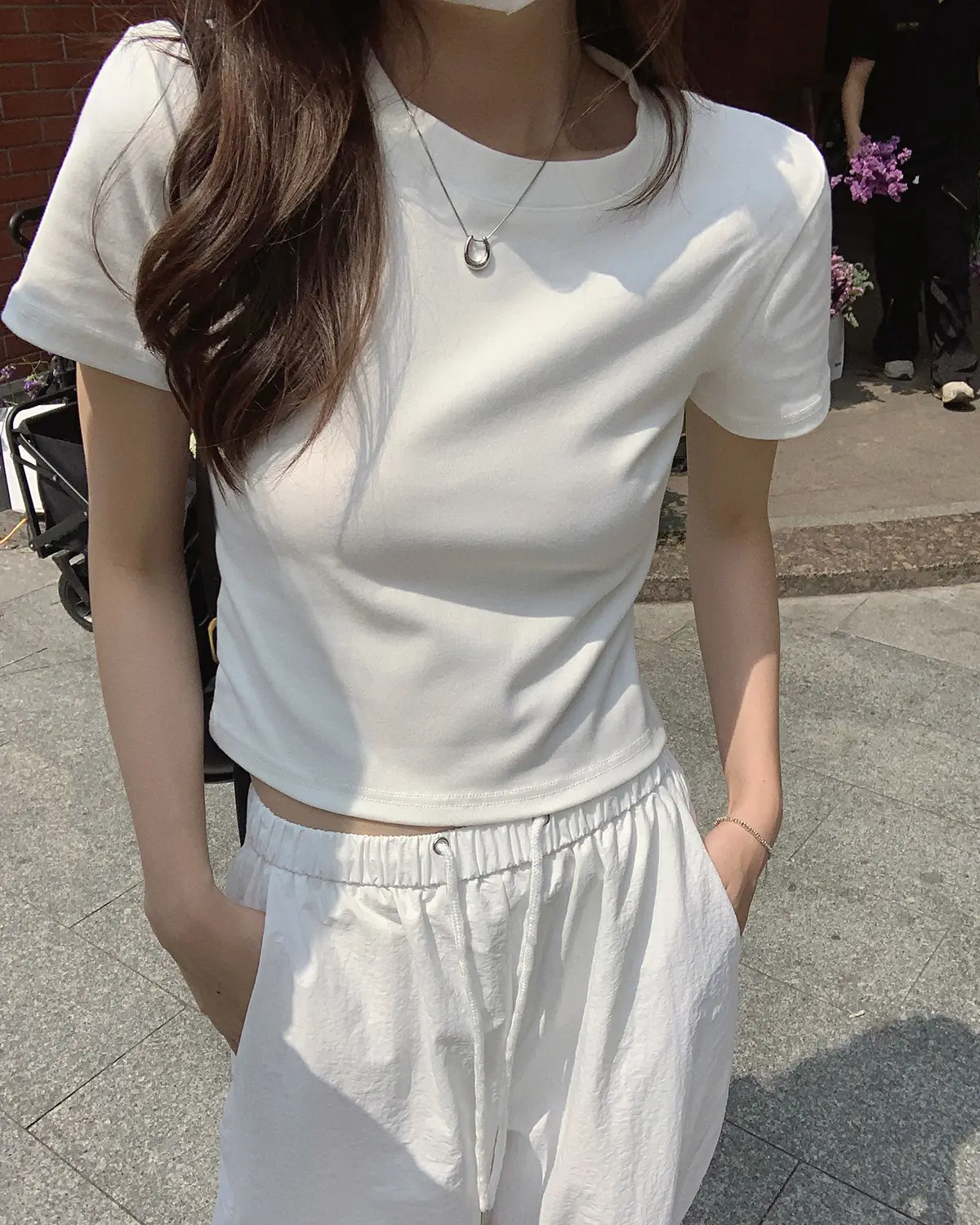 Women White Slim Fit Shoulder Short Sleeve T-Shirt - Image 5