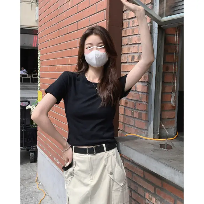 Women White Slim Fit Shoulder Short Sleeve T-Shirt - Image 2