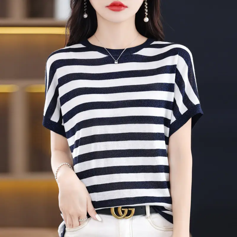 Women Green Knitted T-Shirt 2025 Summer - Image 8