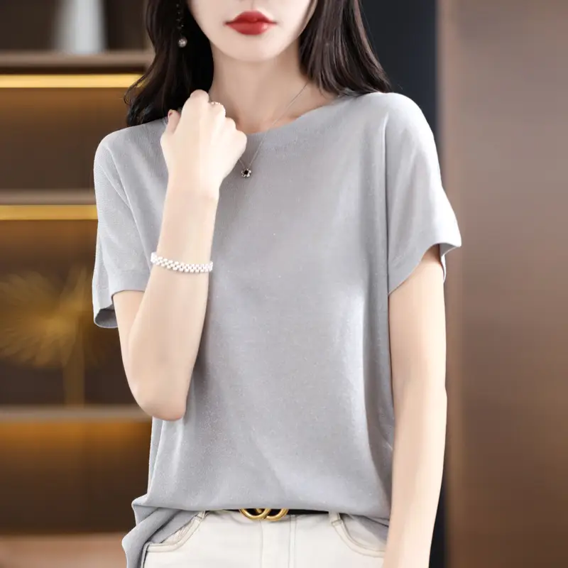 Women Green Knitted T-Shirt 2025 Summer - Image 10